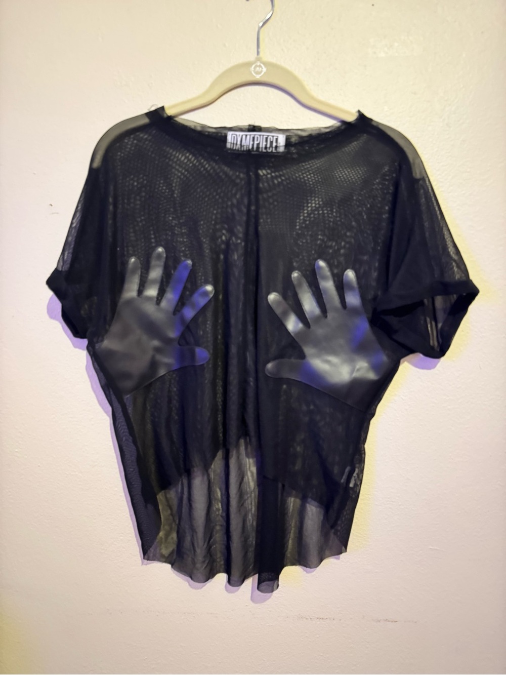 Dimepiece Black Sheer Mesh Tee with Hand Appliqués